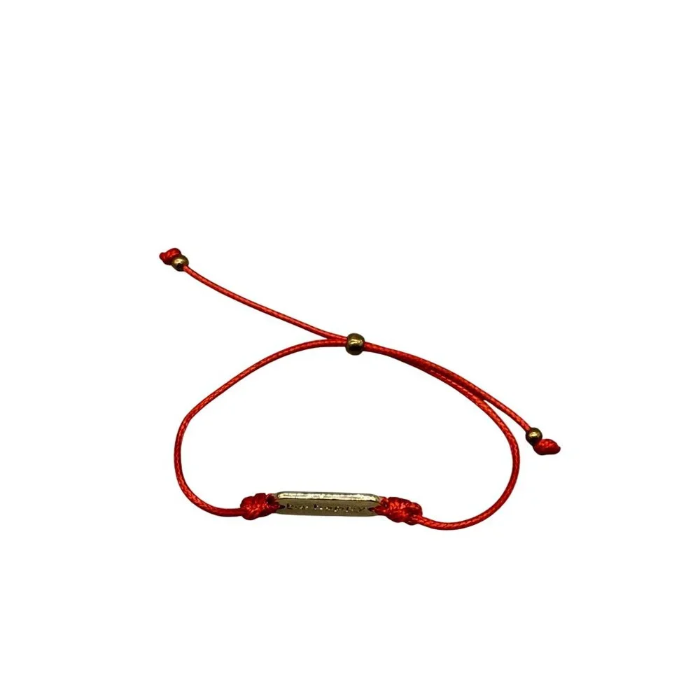 Be Happy Red Cord Slide Bracelet Adjustable Gold Tone Minimalist Everyday